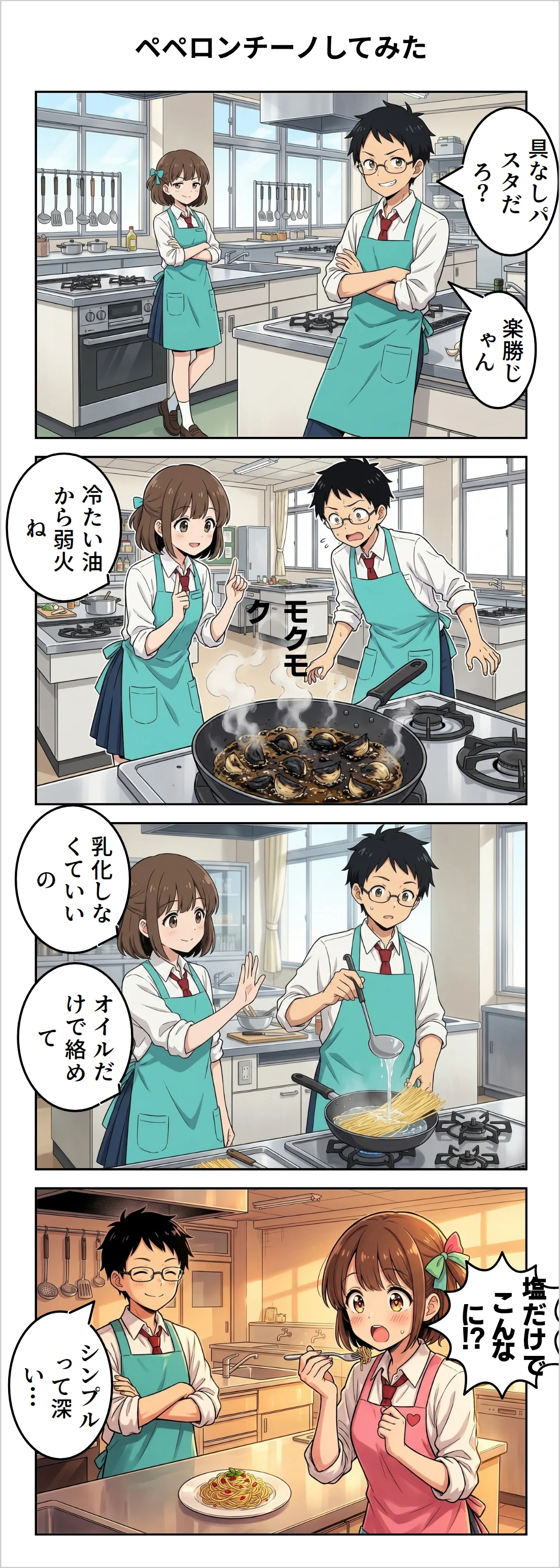 【4コマ】第36話: ペペロンチーノしてみた