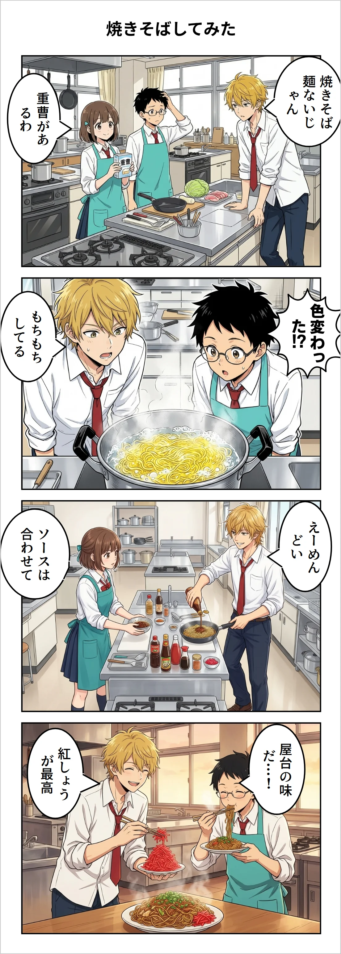 【4コマ】第37話: 焼きそばしてみた