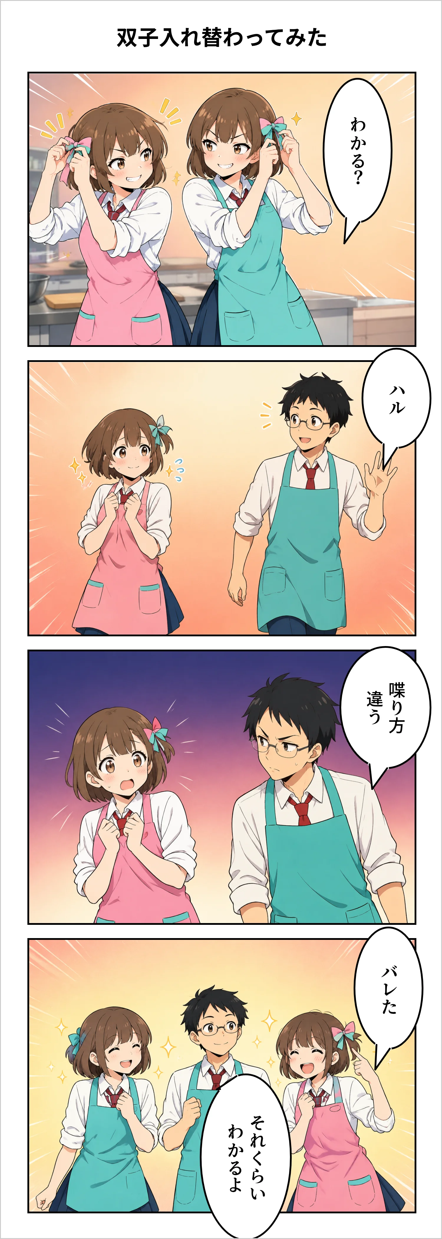 【4コマ】第99話: 双子入れ替わってみた
